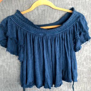 Free People blue off-the-shoulder blouse